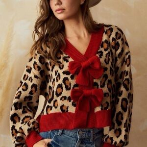 Leopard Print Sweater with Red Accents LOV LOV brand